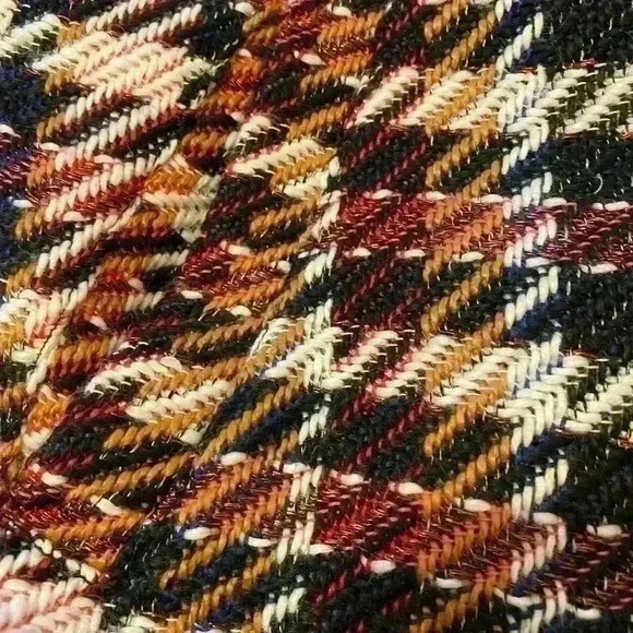 Cabi Regency oversized coat rust navy plaid fringe trim brass look buttons - Picture 7 of 9